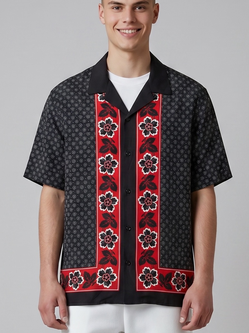 🌻NEW w/tag The Kooples Floral Scarf Print Button Up Shirt Black Red Size S